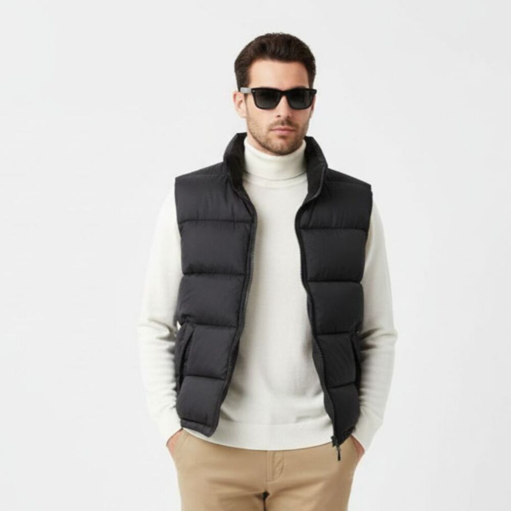 Gap Men's Black Sleeveless Quilted Puffer Zip Vest S
